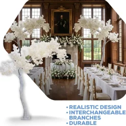 9ft Artificial Plumeria White Trunk Tree — White, 14 Interchangeable Branches | Customize for Weddings & Events | ModTree™ Collection