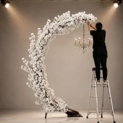 10ft Chandelier Hanger Arch — White, 17 Interchangeable Hydrangea Branches | Customize for Weddings & Events | ModTree™ Collection