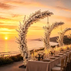10ft Chandelier Hanger Arch — White, 17 Interchangeable Hydrangea Branches | Customize for Weddings & Events | ModTree™ Collection