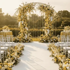 7ft Double-Curved Gold Metal Arch Frame – Backdrop Stand for Balloon & Floral Arrangement Displays