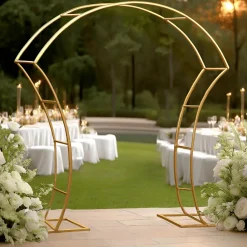 7ft Double-Curved Gold Metal Arch Frame – Backdrop Stand for Balloon & Floral Arrangement Displays