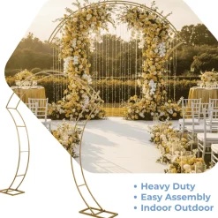 7ft Double-Curved Gold Metal Arch Frame – Backdrop Stand for Balloon & Floral Arrangement Displays