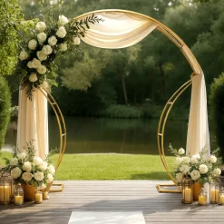 7ft Double-Curved Gold Metal Arch Frame – Backdrop Stand for Balloon & Floral Arrangement Displays
