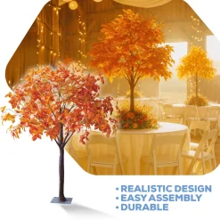 6FT Fall Leaf Tree for Wedding & Event Decor – 10 Interchangeable Branches – Artificial Autumn Tree with Orange & Burgundy Foliage