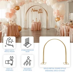 8ft Gold Metal Dome Wedding Arch – Heavy-Duty 3D Floral & Balloon Backdrop Stand