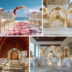 8ft Gold Metal Dome Wedding Arch – Heavy-Duty 3D Floral & Balloon Backdrop Stand