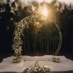 7.5ft Heavy Duty Gold Metal Double Hoop Wedding Arch – Round Photo Backdrop & Floral Balloon Frame
