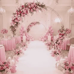 7.5ft Heavy Duty Gold Metal Double Hoop Wedding Arch – Round Photo Backdrop & Floral Balloon Frame
