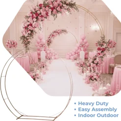 7.5ft Heavy Duty Gold Metal Double Hoop Wedding Arch – Round Photo Backdrop & Floral Balloon Frame