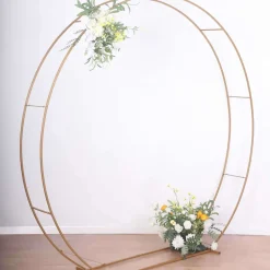 7.5ft Heavy Duty Gold Metal Double Hoop Wedding Arch – Round Photo Backdrop & Floral Balloon Frame