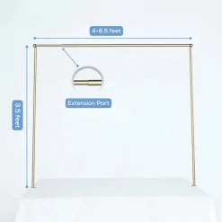 3.5ft H x 6.5ft W – Gold Metal Over-the-Table Rod Stand with Adjustable Hanging Bar & Clamps