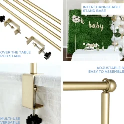 3.5ft H x 6.5ft W – Gold Metal Over-the-Table Rod Stand with Adjustable Hanging Bar & Clamps