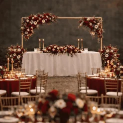 3.5ft H x 6.5ft W – Gold Metal Over-the-Table Rod Stand with Adjustable Hanging Bar & Clamps