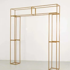 8ft H x 6.6ft W - Heavy Duty Gold Metal 3D Rectangular Wedding Arch – Floral & Balloon Backdrop Frame