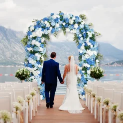 8ft LUXE Blue & White Rose & Hydrangea Floral Arch with optional frame