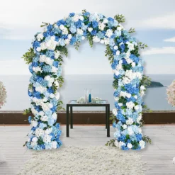 8ft LUXE Blue & White Rose & Hydrangea Floral Arch with optional frame