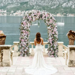 8ft LUXE Pink Rose & Green Leaf Mixed Floral Arch with Optional Frame