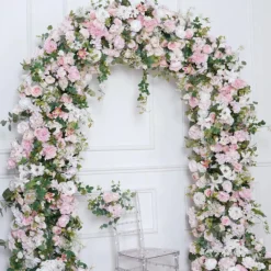 8ft LUXE Pink Rose & Green Leaf Mixed Floral Arch with Optional Frame