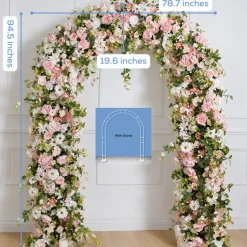 8ft LUXE Pink Rose & Green Leaf Mixed Floral Arch with Optional Frame