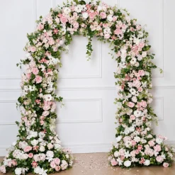 8ft LUXE Pink Rose & Green Leaf Mixed Floral Arch with Optional Frame