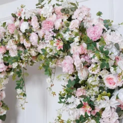 8ft LUXE Pink Rose & Green Leaf Mixed Floral Arch with Optional Frame
