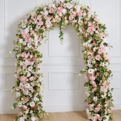 8ft LUXE Pink Rose & Green Leaf Mixed Floral Arch with Optional Frame