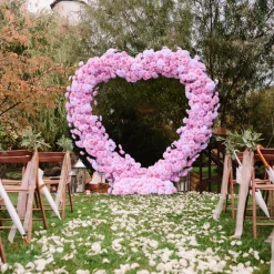 8ft LUXE Pink Rose & Hydrangea Heart Shaped Floral Arch with optional frame