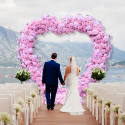 8ft LUXE Pink Rose & Hydrangea Heart Shaped Floral Arch with optional frame