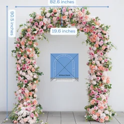 8ft LUXE Pink Rose, Peony & Green Eucalyptus Leaf Mixed Floral Arch with Optional Frame