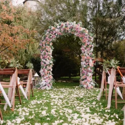 8ft LUXE Pink Rose, Peony & Green Eucalyptus Leaf Mixed Floral Arch with Optional Frame