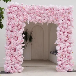 8ft LUXE Pink Rose & Wisteria Square Floral Arch with Optional Pipe Kit Frame