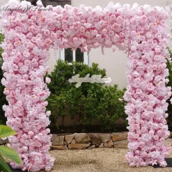 8ft LUXE Pink Rose & Wisteria Square Floral Arch with Optional Pipe Kit Frame