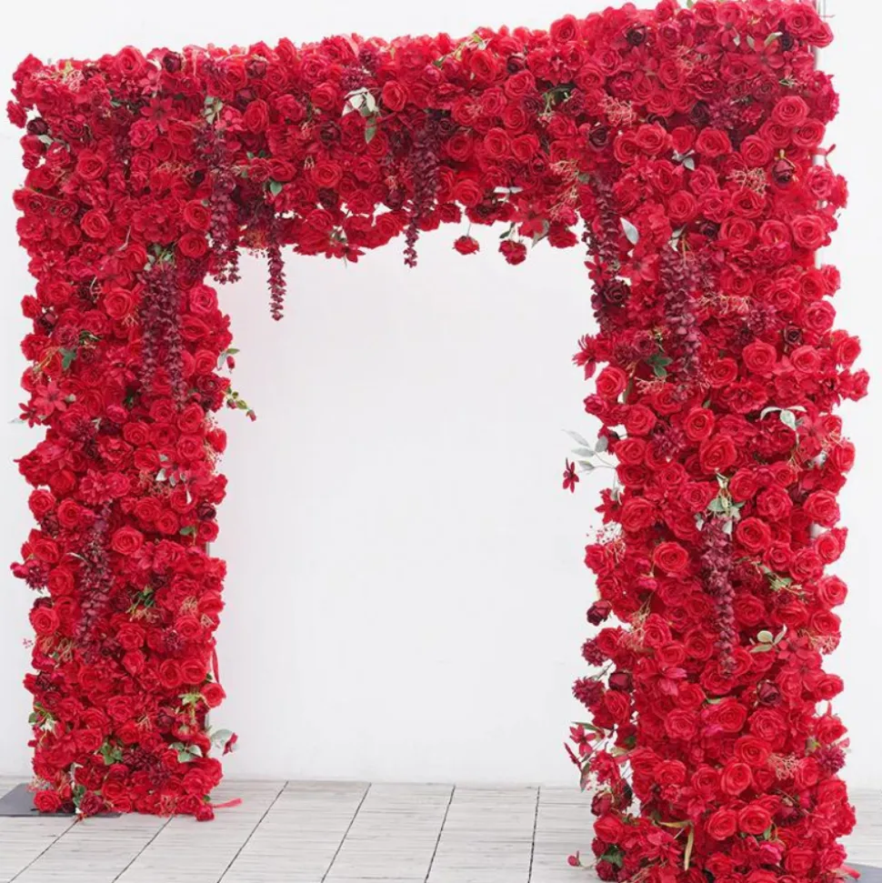 8ft LUXE Red Rose & Wisteria Square Floral Arch with Optional Pipe Kit Frame