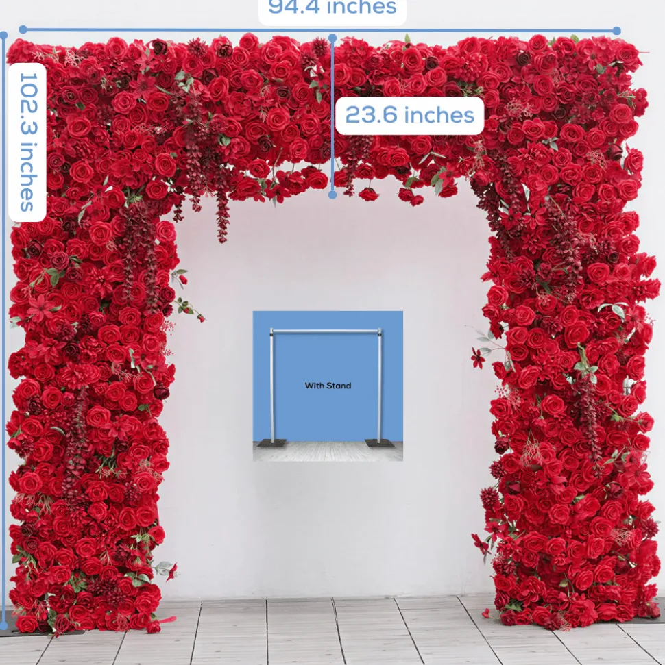 8ft LUXE Red Rose & Wisteria Square Floral Arch with Optional Pipe Kit Frame