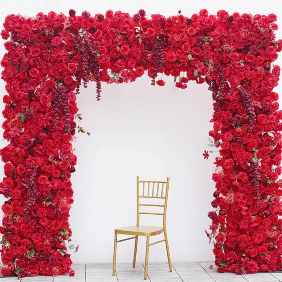 8ft LUXE Red Rose & Wisteria Square Floral Arch with Optional Pipe Kit Frame