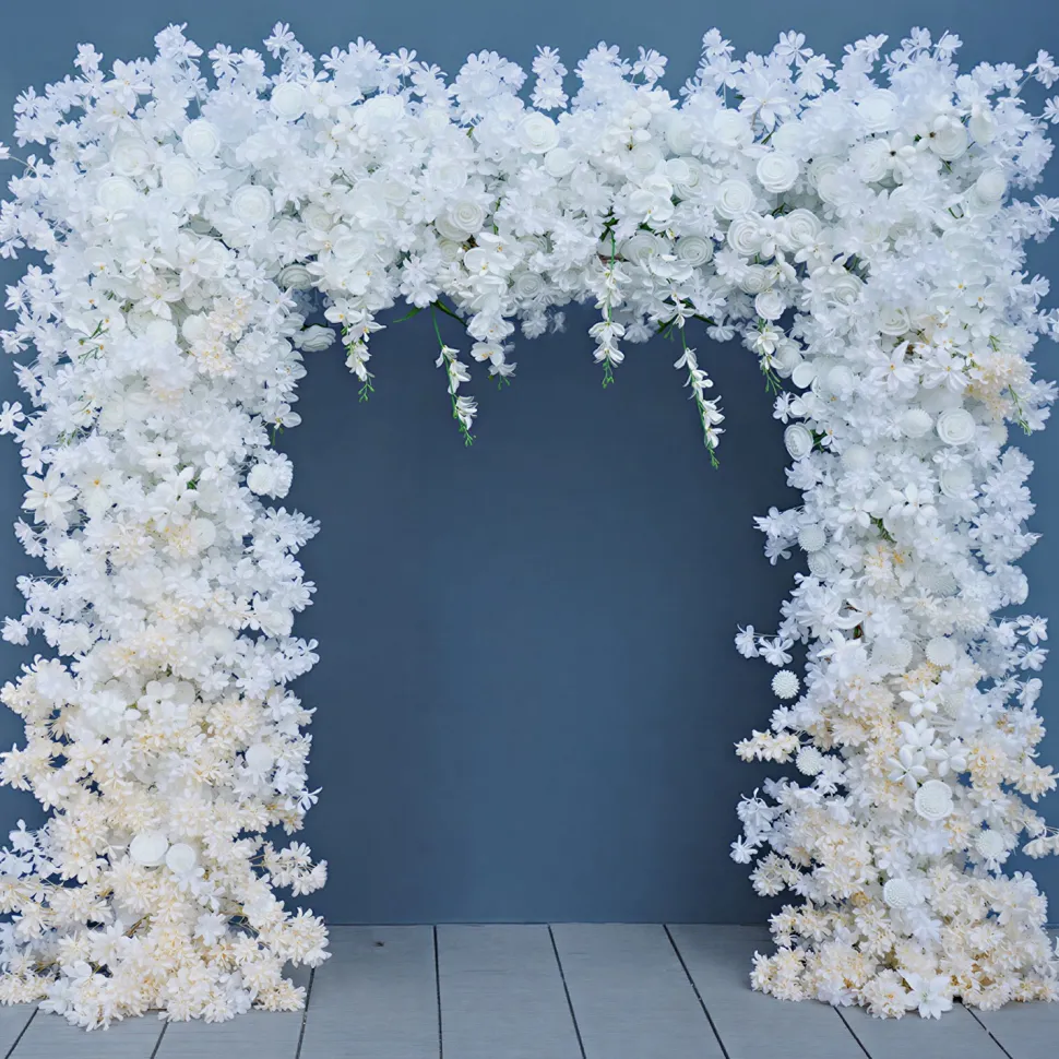 8ft LUXE White & Champagne Cherry Blossom Square Floral Arch with Optional Pipe Kit Frame