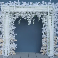 8ft LUXE White & Champagne Cherry Blossom Square Floral Arch with Optional Pipe Kit Frame