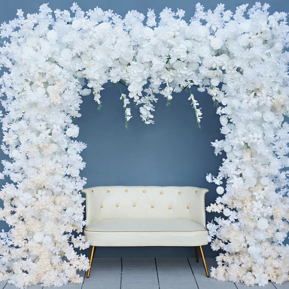 8ft LUXE White & Champagne Cherry Blossom Square Floral Arch with Optional Pipe Kit Frame