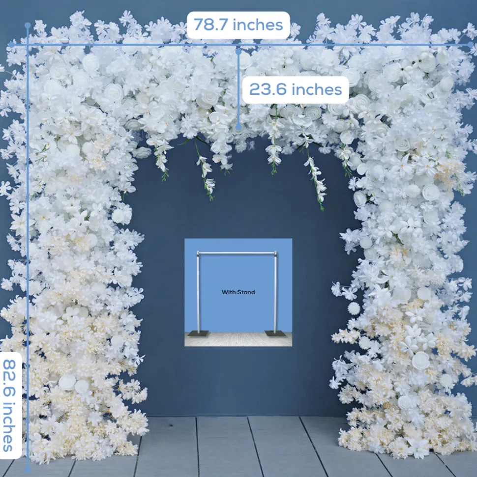 8ft LUXE White & Champagne Cherry Blossom Square Floral Arch with Optional Pipe Kit Frame