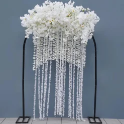 8ft LUXE White Cherry Blossom & Hanging Wisteria Floral Arch with Optional Frame