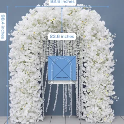 8ft LUXE White Cherry Blossom & Hanging Wisteria Floral Arch with Optional Frame