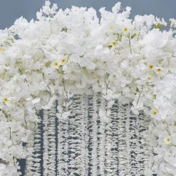 8ft LUXE White Cherry Blossom & Hanging Wisteria Floral Arch with Optional Frame