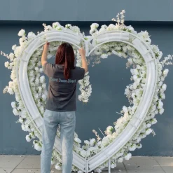 7ft LUXE White Hydrangea Heart Shaped Floral Arch with Optional Frame