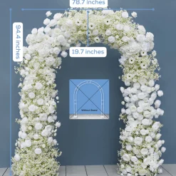 8ft LUXE White Rose & Baby's Breath Floral Arch with Optional Frame