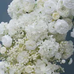 8ft LUXE White Rose & Baby's Breath Floral Arch with Optional Frame