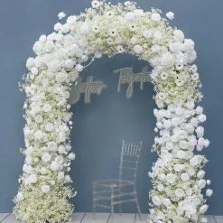 8ft LUXE White Rose & Baby's Breath Floral Arch with Optional Frame