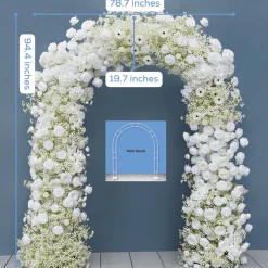 8ft LUXE White Rose & Baby's Breath Floral Arch with Optional Frame
