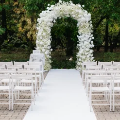 8ft LUXE White Rose & Baby's Breath Floral Arch with Optional Frame