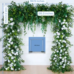 8ft LUXE White Rose, Green Willow Leaf & Wisteria Mixed Square Floral Arch with Optional Pipe Kit Frame