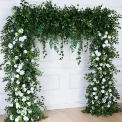8ft LUXE White Rose, Green Willow Leaf & Wisteria Mixed Square Floral Arch with Optional Pipe Kit Frame